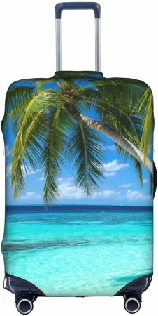 Travel Luggage Cover Suitcase Protector, Tropical Beach Palm Tree Washable Elastic Suitcase Baggage Cover Anti-scratch D