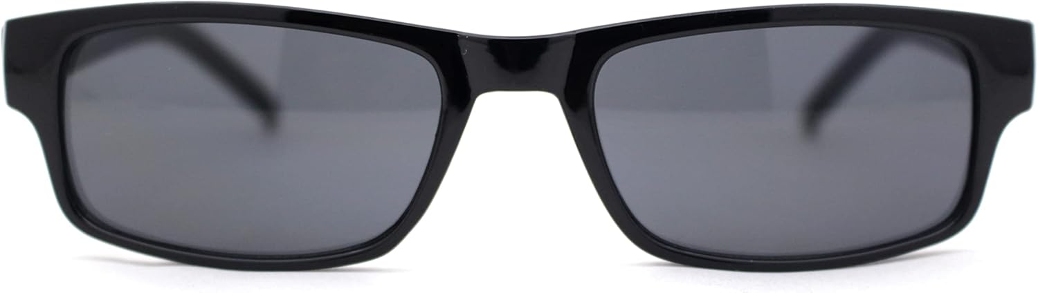 All Black Narrow Rectangular Thin Plastic Mens Minimal Mod Sunglasses