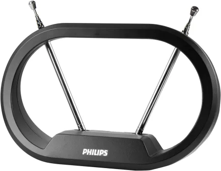 Philips Modern Loop Rabbit Ears Indoor TV Antenna, 15 inch Extendable Dipoles, 4K 1080P VHF UHF, Tabletop Antenna, Digit