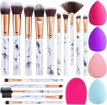 Makeup Brushes DUAIU 15PCs Marble Makeup Brush Set Premium Synthetic Kabuki Powder Blush Contour Foundation Concealer Ey