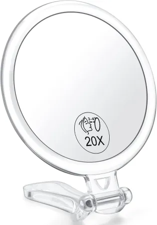 AMISCE Travel Handheld Makeup Mirror 2-Sided with 1X 20X Magnification & Adjustable Handle/Stand, Portable, Small, Girl 