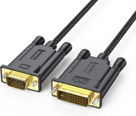 FEMORO DVI to VGA Cable 6ft, Active DVI-D 24+1 to VGA Adapter Male to Male Gold-Plated Braided Cable for HDTV PC Host La