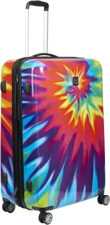 ful Tie-Dye Swirl Rolling Suitcase, Hardside Travel Luggage with Spinner Wheels, 28 Inches, Rainbow