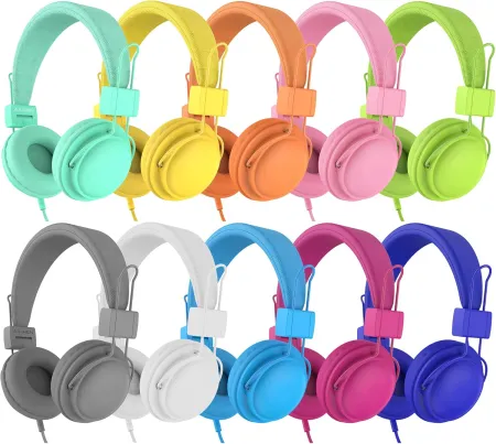 AILIHEN Kids Headphones Bulk 10 Pack for School K-12 Students, Classroom Wired Headphones with Microphone & 85dB Volume 