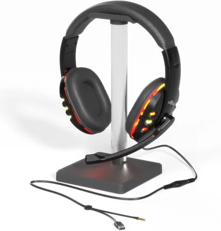 GAME PUNK Wired LED Gaming Headset with Microphone and LED Lights Gaming Headset Stand | On-Ear Gaming Headphones for PS