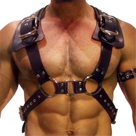 Man Body Harness Adjustable Buckle Body Chest Harness Gay Black PU Leather Halloween Punk Chest Belt Clubwear Costume (B