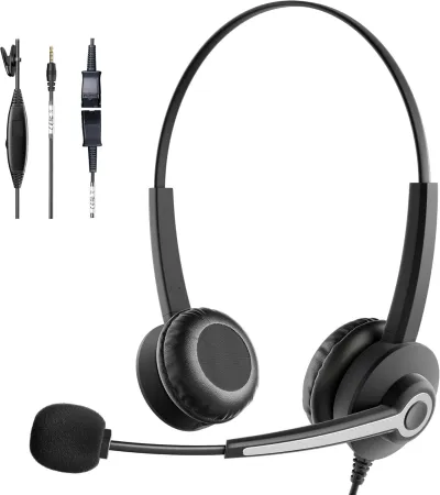 Wired 3.5mm Computer Headphone-QD, Headset with Microphone for Laptop with Mic Noise Cancelling, Computer Headset with Q