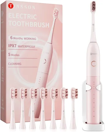 Sonic Electric Toothbrush for Adults and Kids with 8 Replacement Brush Heads, Rechargeable Tooth Brush 5s Splash-Proof F
