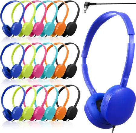 18 Pack Kids Headphones Bulk Class Headphones for Classroom School Students Headphones Individually Wrapped Adjustable o