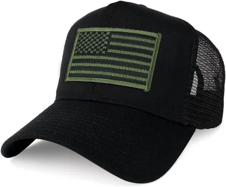 XXL Oversize Black Olive USA Flag Patch Mesh Back Trucker Baseball Cap