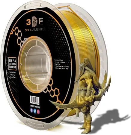 3DF Printing Filament – Dual Color Coextrusion Magic Silk PLA 3D Filament for FDM 3D Printers | Gold-Silver Silk PLA Fil