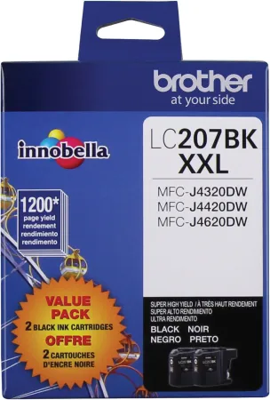Brother Printer LC2072PKS Multi Pack Ink Cartridge, Black - Pack of 2