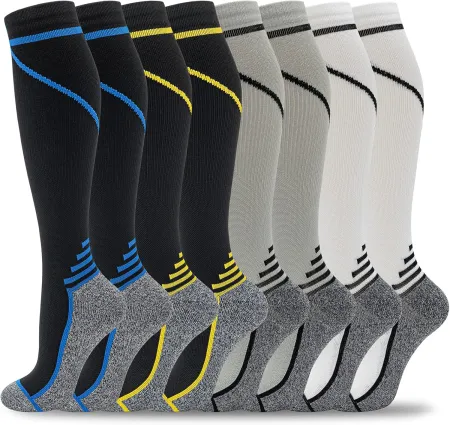 8 Pairs Compression Socks for Men & Women 20-30 mmHg Knee High Nurse Pregnant Running Medical and Travel Athletic