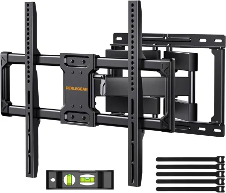 Perlegear UL Listed Full Motion TV Wall Mount for Most 37–82 inch Flat Curved TVs up to 110 lbs, 12″/16″ Wood Studs, TV 