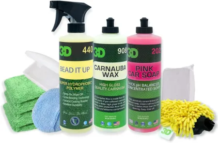 3D 10 Piece Car Wash & Wax Kit with Soap, Quick Detailer, and Carnauba Wax - Wash Mitt & Microfiber Towel Accessories In