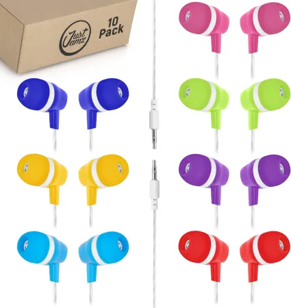 JustJamz Bulk Earbuds Bubbles 10 Pack of Colorful in-Ear Earbuds Mixed Colors Pack of Wired in-Ear Earphones Compatible 