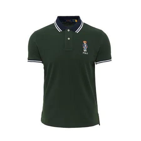 Ralph Lauren Herren Polo Kragen T shirt S Grün Baumwolle Logo Bär NEU 