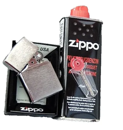 Zippo Set Chrom gebürstet Zippo Benzin & ZiPPO Zündsteine NEU & OPV