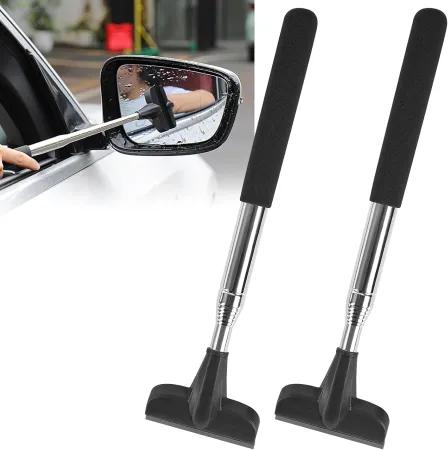 2 Pack Car Rearview Mirror Wiper, Portable Long Handle Car Window Squeegee, Retractable Auto Glass Squeegee(Black)