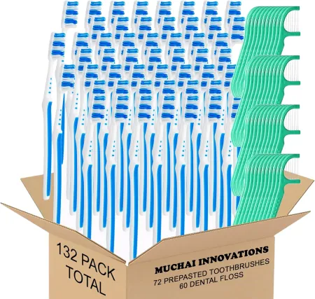 Prepasted Disposable Toothbrush Individually Wrapped Regular Size Head Soft Bristle Hygienic 72 & Oral Dental Floss Fres