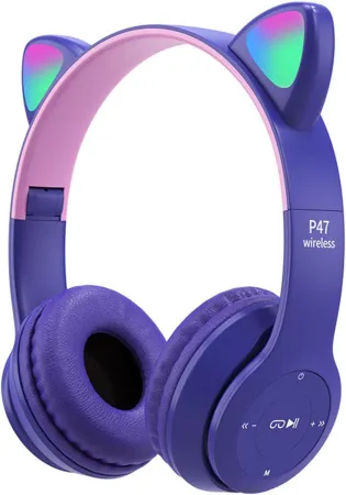 Kids Headphones, Cat Ear LED Light Up Bluetooth 5.0 Foldable Wireless Gaming Headset for Kids Adult, Built-in Mic Noise 