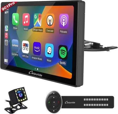 [2023 Newest] Carpuride w901 Pro Portable Car BT Stereo, Wireless Apple Carplay & Android Auto with Backup Cam & SWC, Du