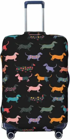 Travel Luggage Cover Black Cartoon Dachshund Puppy Dog Luggage Suitcase Protector Baggage Fit 29-32 Inch