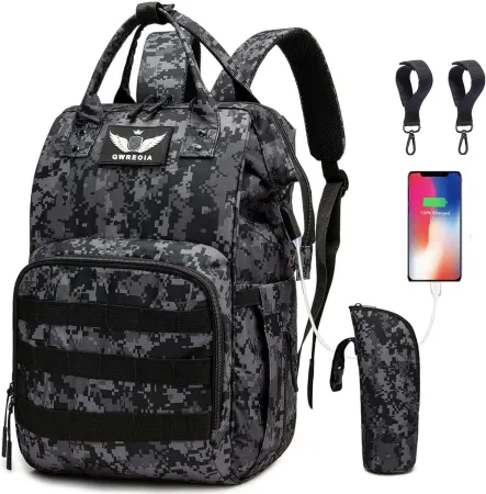 Diaper Bag Backpack with USB Charging Port Stroller Straps and Insulated Pocket,army military Travel Nappy Backpack for 