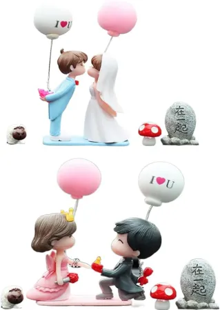 2 Set Car Ornament Model, Cute Cartoon Couples Action Figure Figurines Balloon Ornament, Car Decoration Auto Interior Da