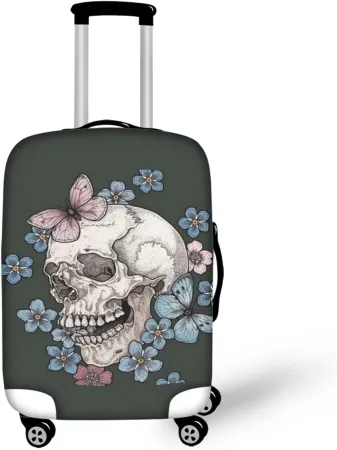 Suitcase Covers for Luggage Travel Fashion Skull Floral Print Carry on Luggage Cover Protector for Women for 18-32 inch 