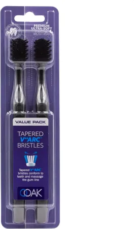 Toothbrush, Tapered V++Arc Soft Bristles Standard Brush Head 2 Pack - Black