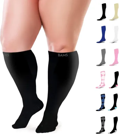 Plus Size Compression Socks Wide Calf XL XXL XXXL – Graduated Bamboo Viscose Knee-High Support, Easy-On/Easy-Off