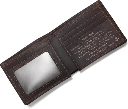 Personalized Engraved Wallet for Boyfriend Husband from Wife Girlfriend - Anniversary Christmas Valentines Day Birthday 