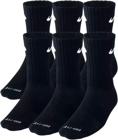 Plus Cushion Socks (6-Pair) (L (Men's 8-12 / Women's 10-13), Crew Black) (Large, Black)