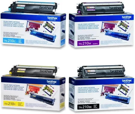 Brother Toner Cartridge Set, 4-Pack, Black, Cyan, Magenta, and Yellow (TN-210)