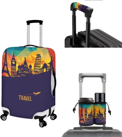 Travel Painting Travel Luggage Cover Suitcase Protector,Luggage Handle Wrap/Tags/Identifiers,Universal Suitcase Cup Hold