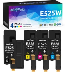 INK E-SALE Compatible Toner Cartridge Replacement for Dell 525 E525 E525W (KCMY, 4 Packs), for use with Dell E525W Color