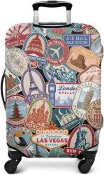 Travel Luggage Cover Suitcase Protector Washable Anti-scratch Baggage Covers (World Stamp, M(22-24in))